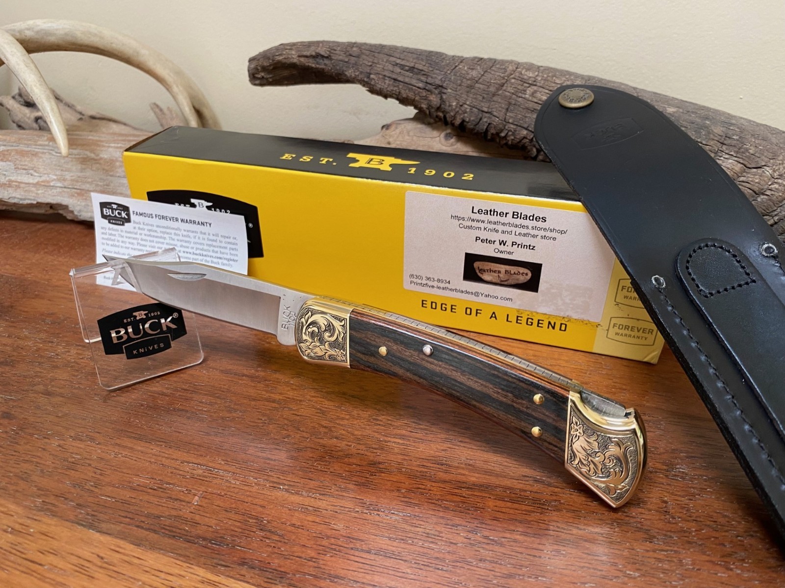 Buck Knife 110 - Vintage (2016)  Custom Scroll and File Work, Box, Sheath *NIB*