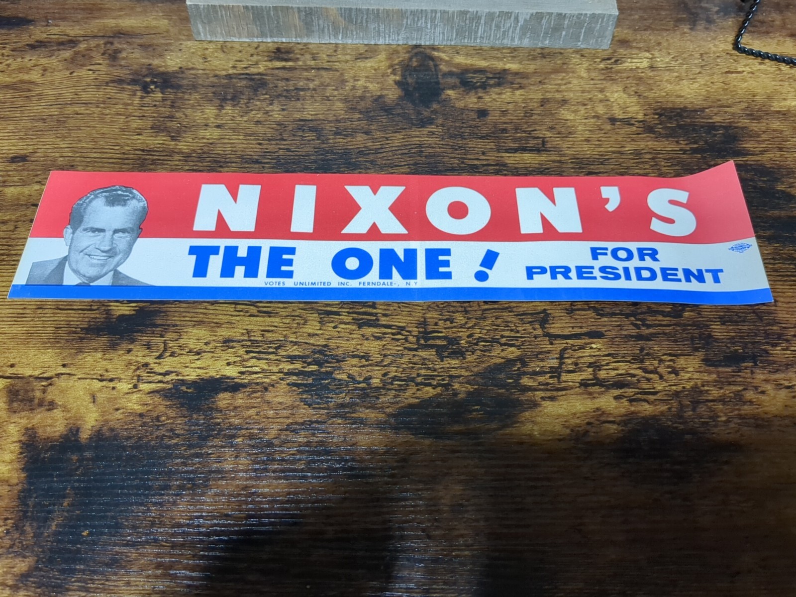 Nixon's The One For President Vintage Bumper Sticker Votes Unlimited Nos Unused