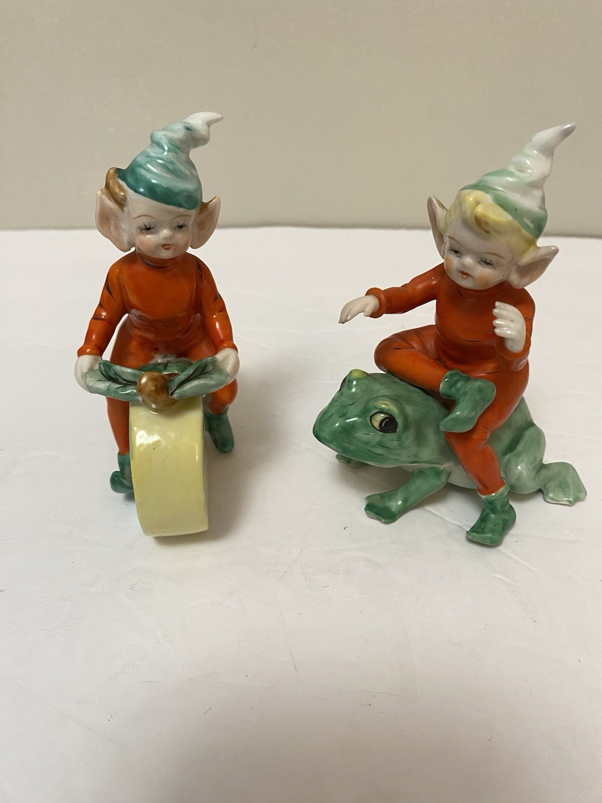 Vintage 2 RARE Lenwile Ardalt Japan Porcelain PIXIE ELVES Figurines