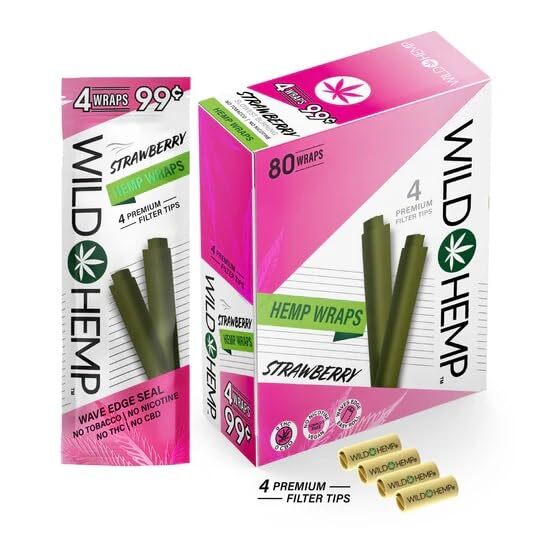 Wild H. Wraps Rolling Papers 80 Total Wraps 20 Pouches / 4 Per (Strawberry) Wild H. Wraps Rolling Papers 80 Total Wraps 20 Pouches / 4 Per (Strawberry)