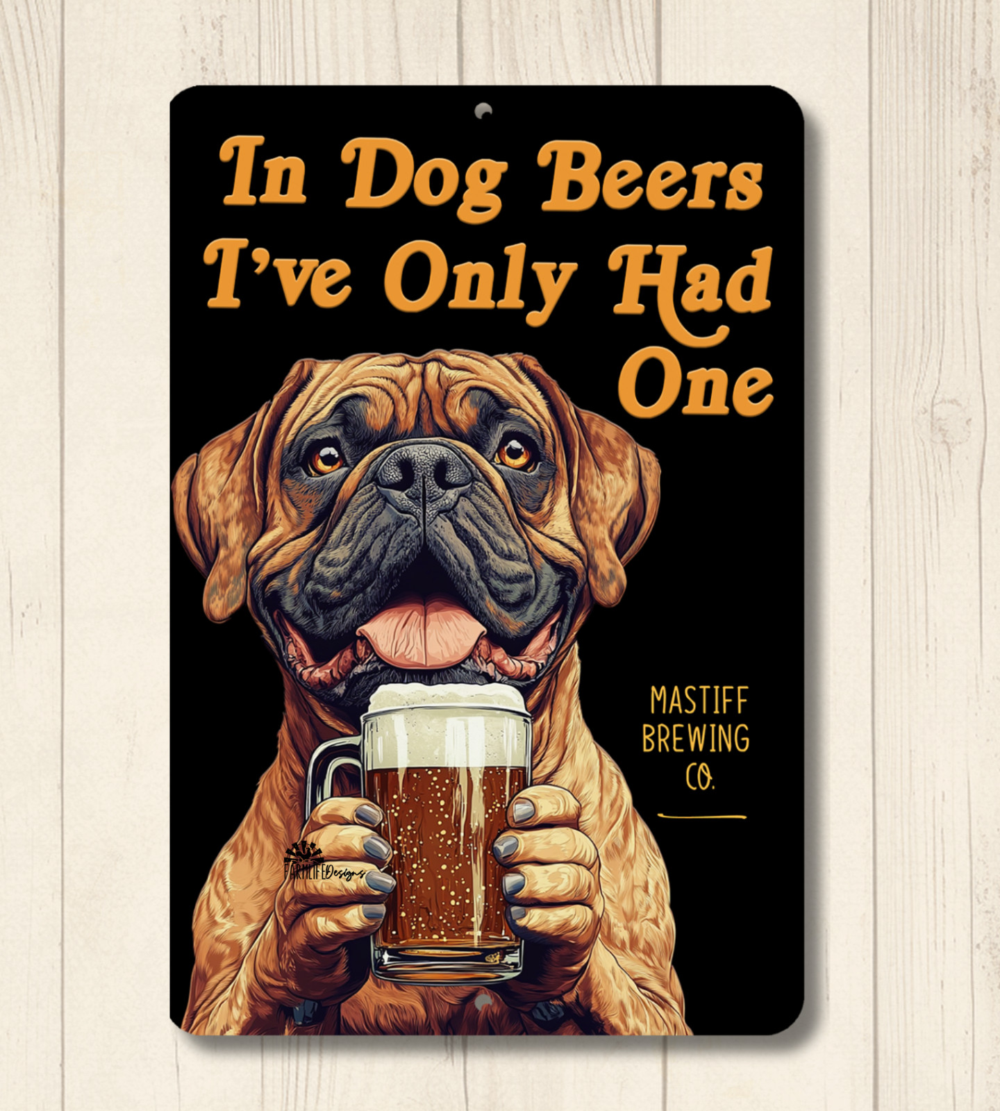 Bullmastiff Bar Sign dog funny metal tin in dog beers man cave wall art Dad gift