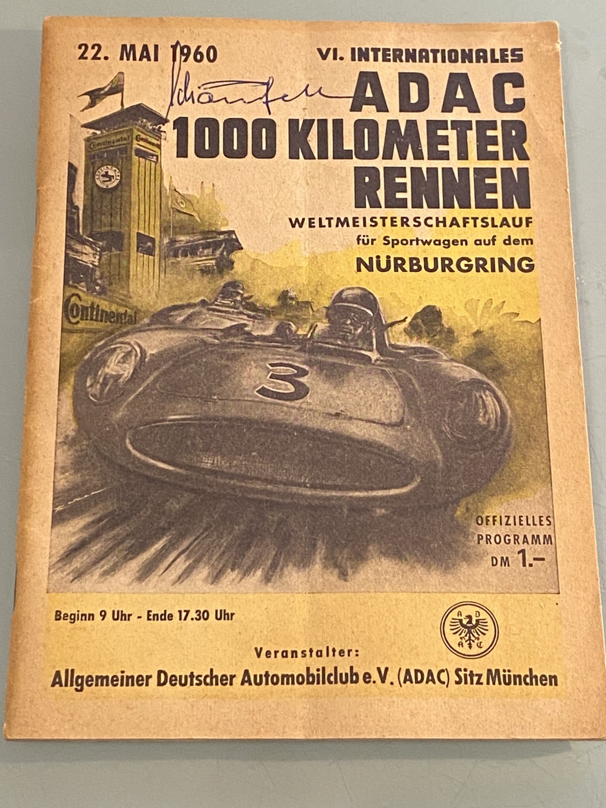 1960 ADAC 1000km race 1960 Nürburgring program booklet signed Karl Hans Schäufele