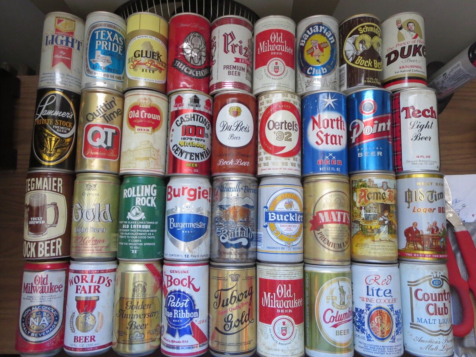 Lot of 36 Vintage Beer Cans - Texas Pride, Glulk, Old Milwaukee, Schmidt, Tech