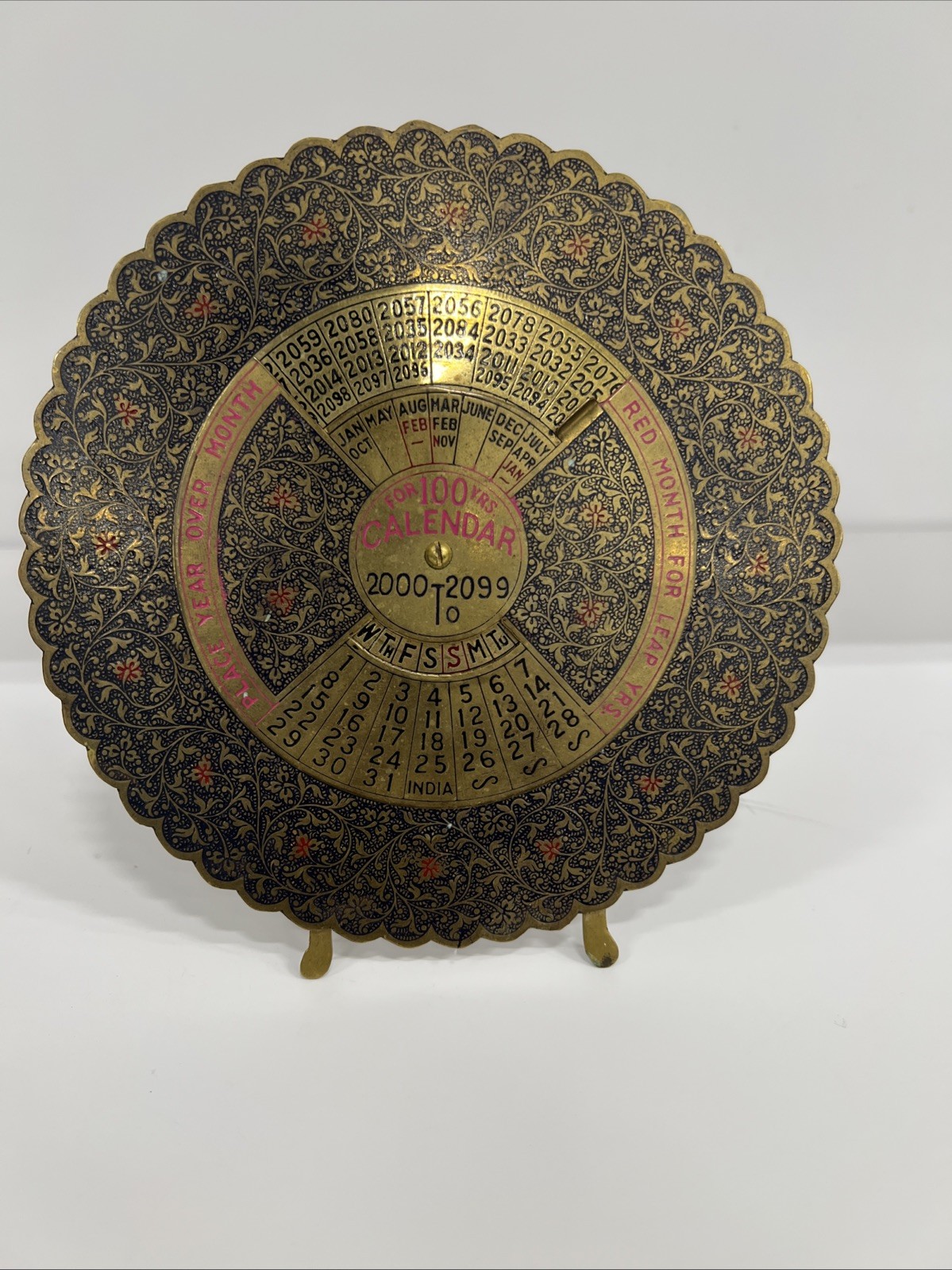 Vintage Brass For 100 Years Calendar 2000to 2099 ON STAND