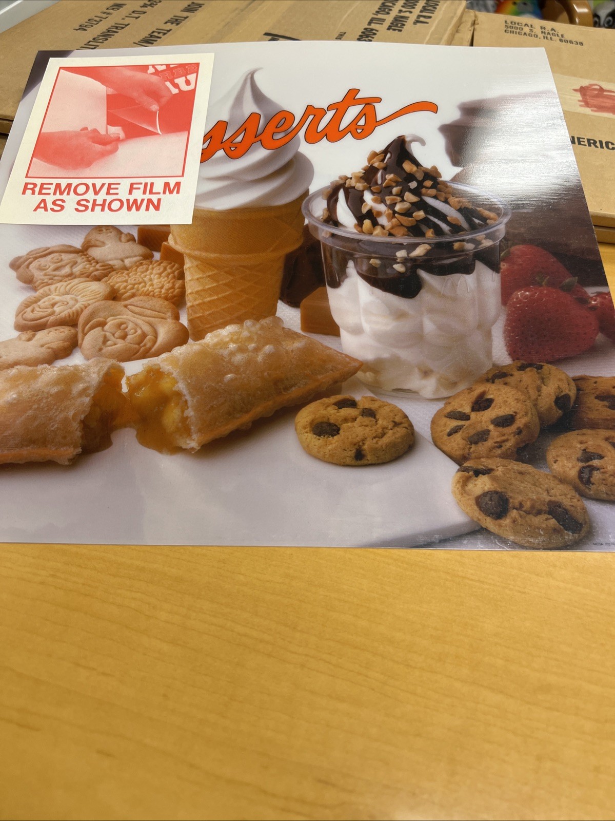 McDonald\'s DESSERTS Pies, McDonaldland Cookies, Cones 14x14 Translite Sign 1988