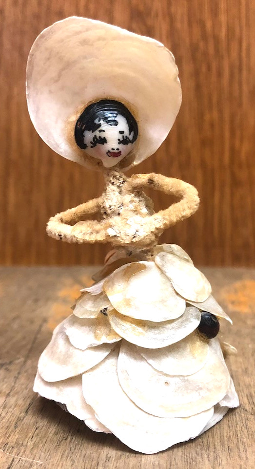 Vintage French Sea Shell Doll Folk Art Figurine 3.5