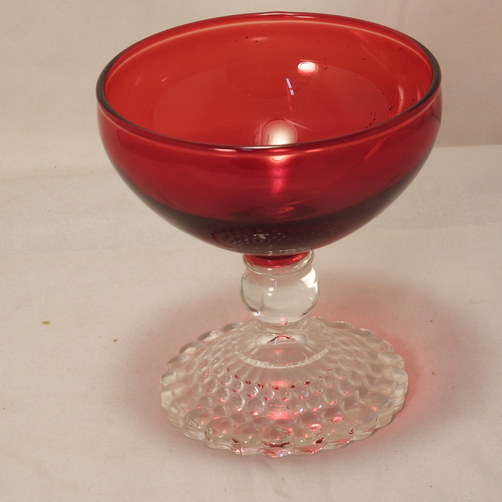 Ruby Red Sherbet Sherry Dessert Glass With Clear Hobnail Base 3.75 Ruby Red Sherbet Sherry Dessert Glass With Clear Hobnail Base 3.75