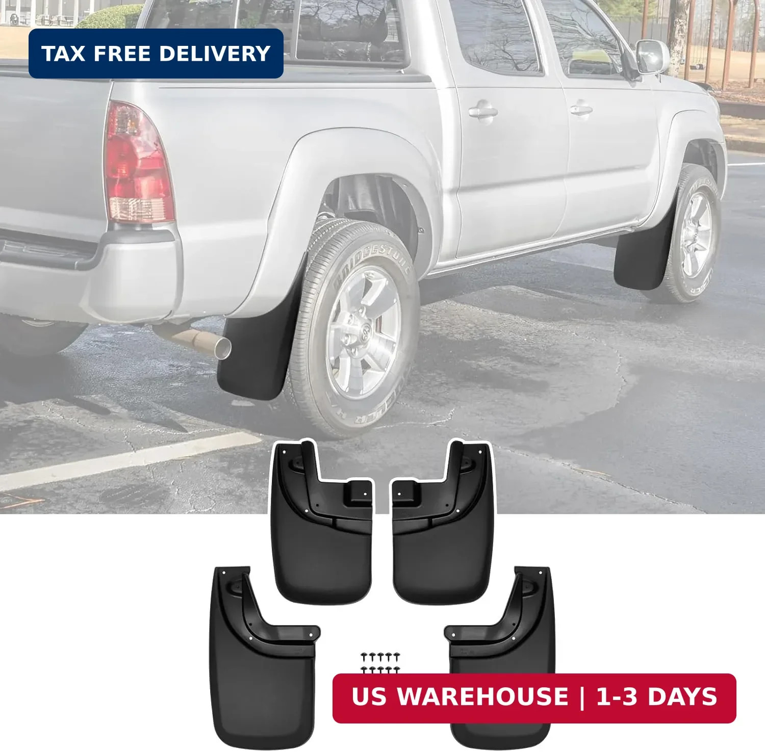 Mud Flaps for 2005-2015 Toyota Tacoma with OEM Fender Flares, No Drill Splash Gu