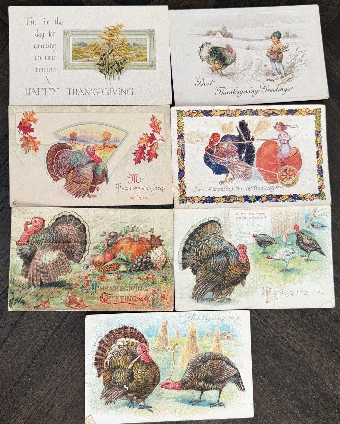 Antique Early 1900s Thanksgiving Postcards Lot 17 Turkey Pumpkin Tucks Embossed