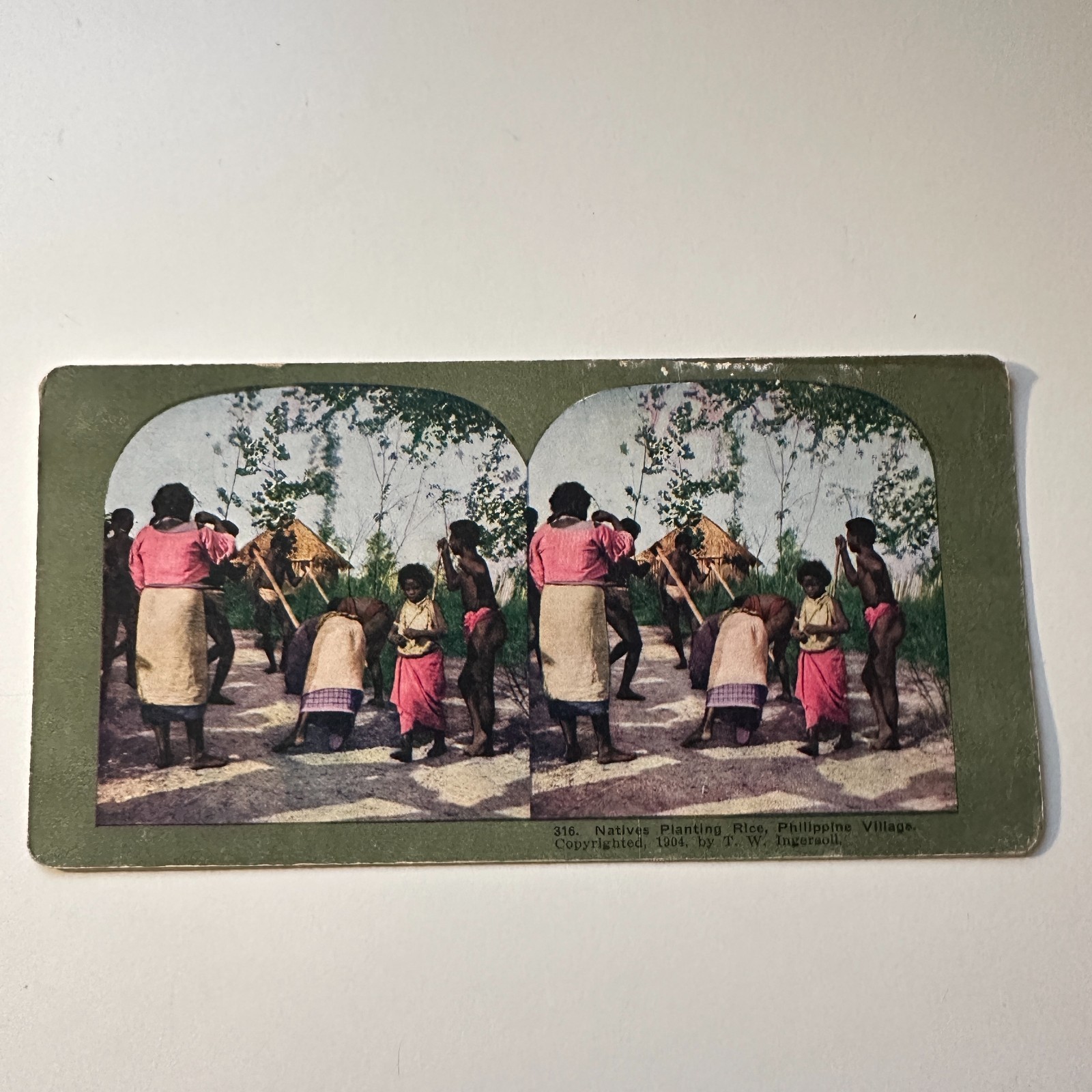 Natives Planting Rice Philippine Village Antique Stereoview Card 5H6-5