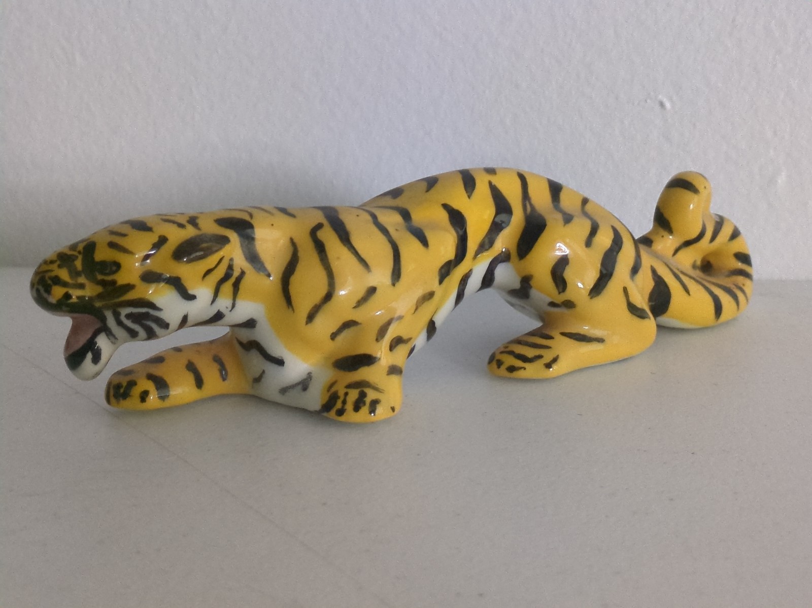 Ceramic MCM Hand Painted Crouching Tiger Figure
