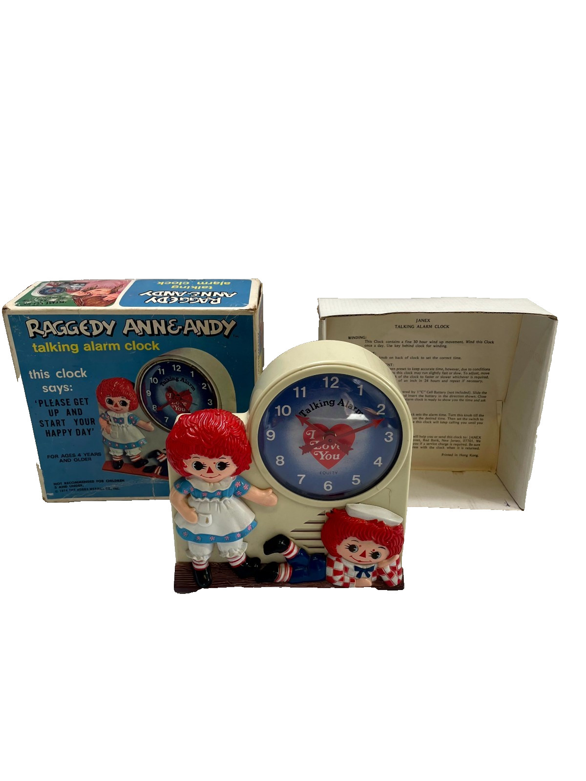 Vintage 1974 Janex Raggedy Ann Andy Wind Up Kids Alarm Clock Toy Retro Repair