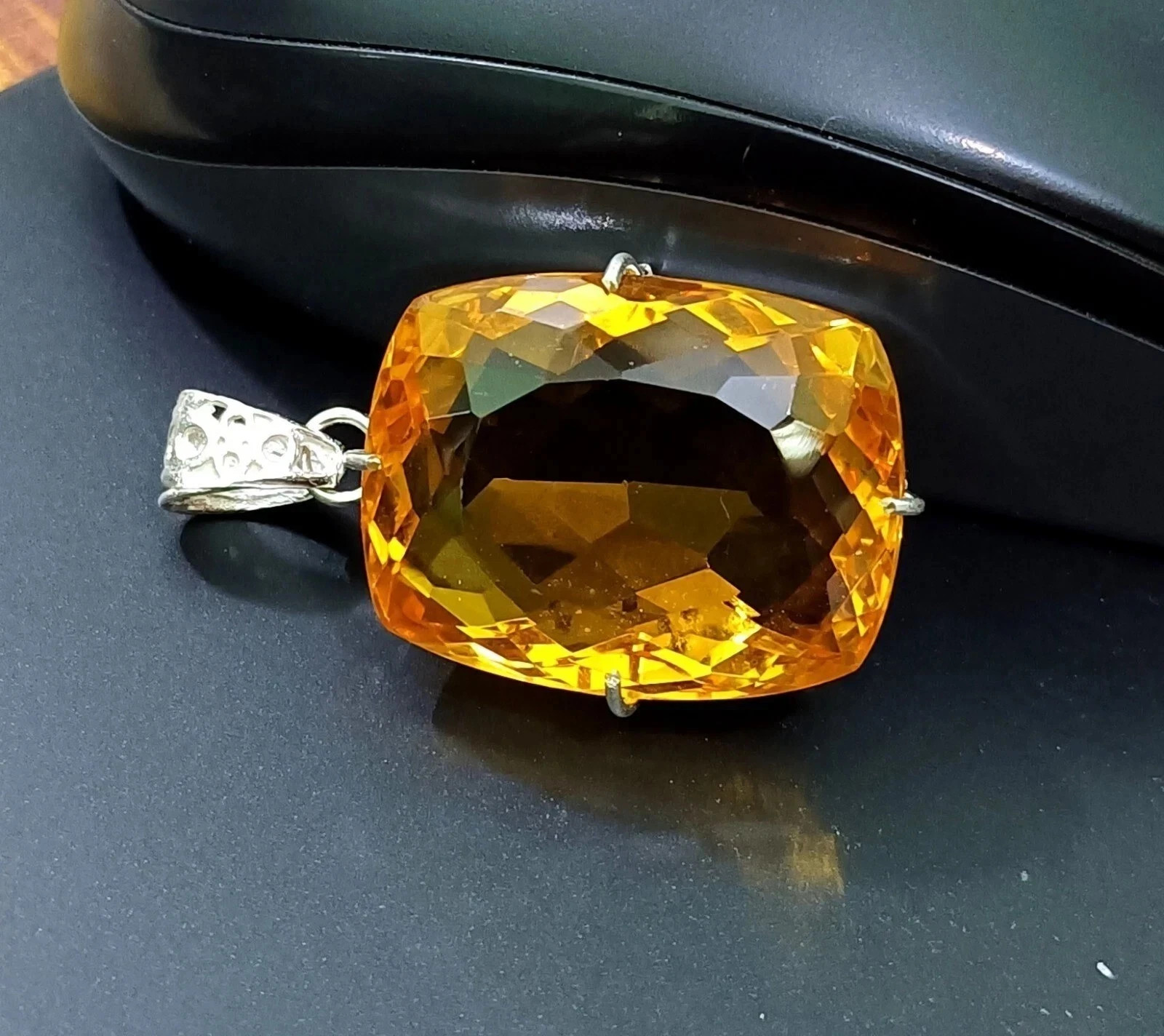 Yellow Natural Citrine 925 Solid Silver 96.00 Ct + Pendant Cushion Cut Gemstone Yellow Natural Citrine 925 Solid Silver 96.00 Ct + Pendant Cushion Cut Gemstone