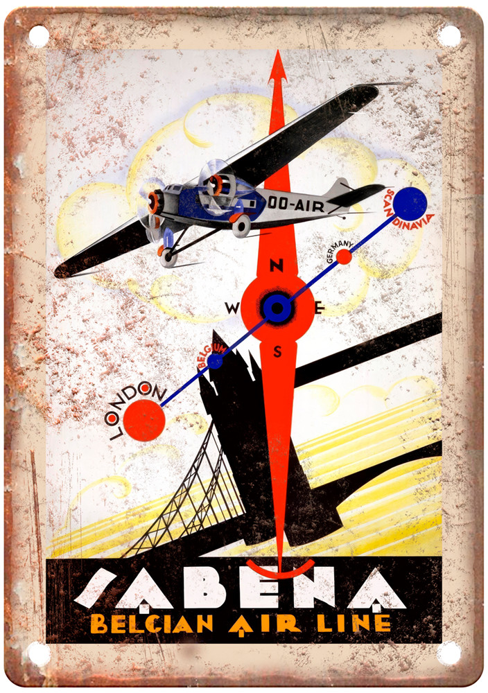 Vintage Sabena Belgian Air Line 1930 Travel Poster Retro Look Sign T1516 Vintage Sabena Belgian Air Line 1930 Travel Poster Retro Look Sign T1516
