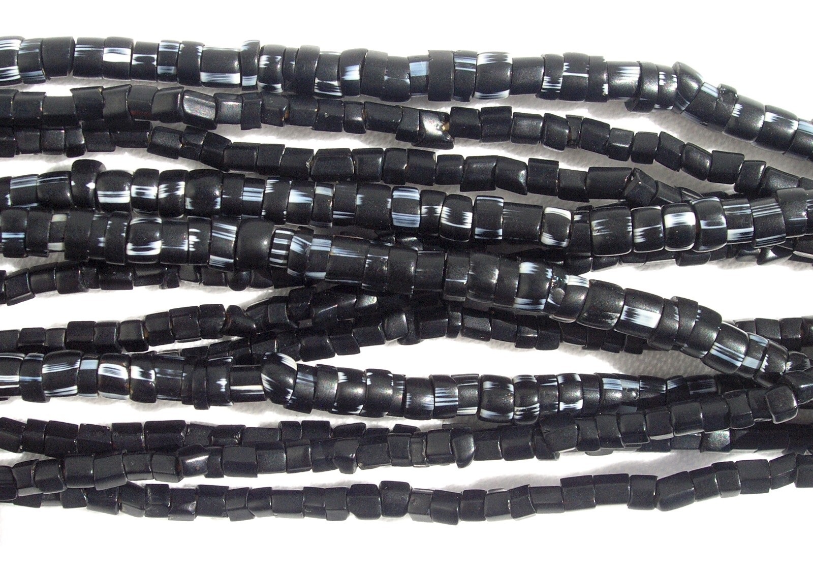 Vintage Irregular Shape Black Glass Beads (6 strands) African Trade