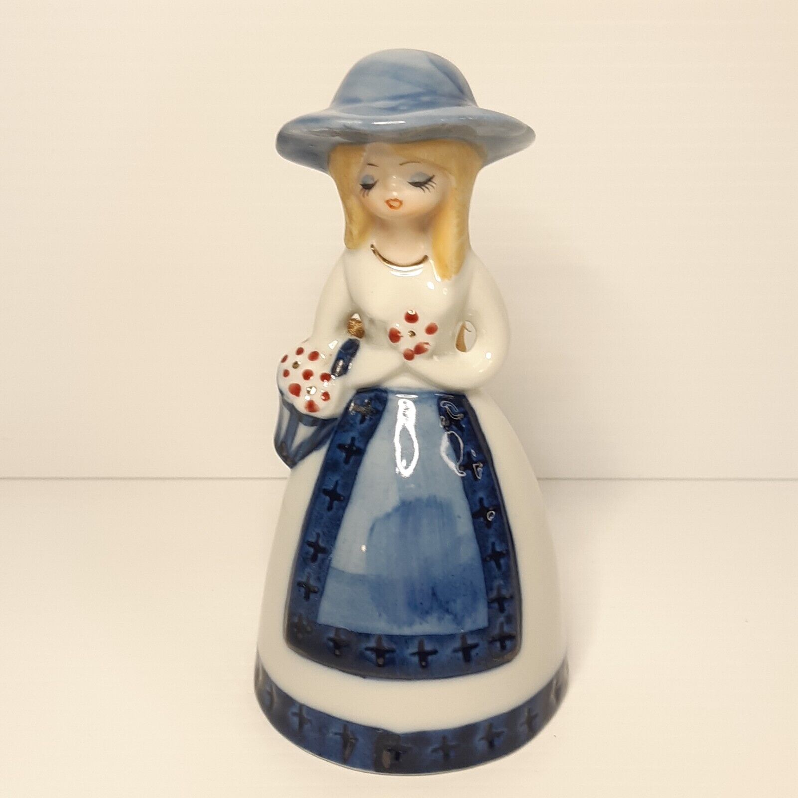 Bell Girl with Blue Basket and Hat Vaga International Vintage Porcelain Figurine