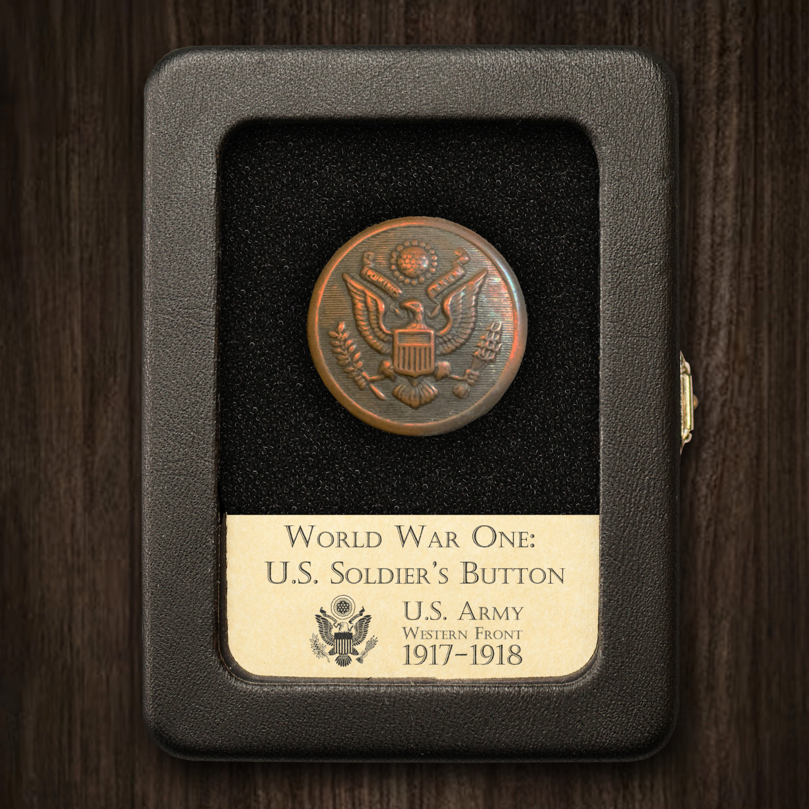 1 Original WW1 Soldier's Button - United States - With Display Case 1 Original WW1 Soldier's Button - United States - With Display Case