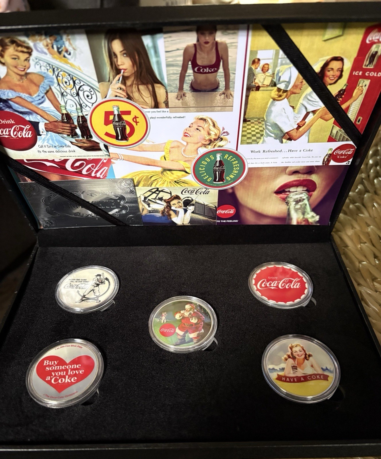 Coca Cola 5 Silver Plated 1oz Copper Nickel Round Coin Collectible Tokens W/COA