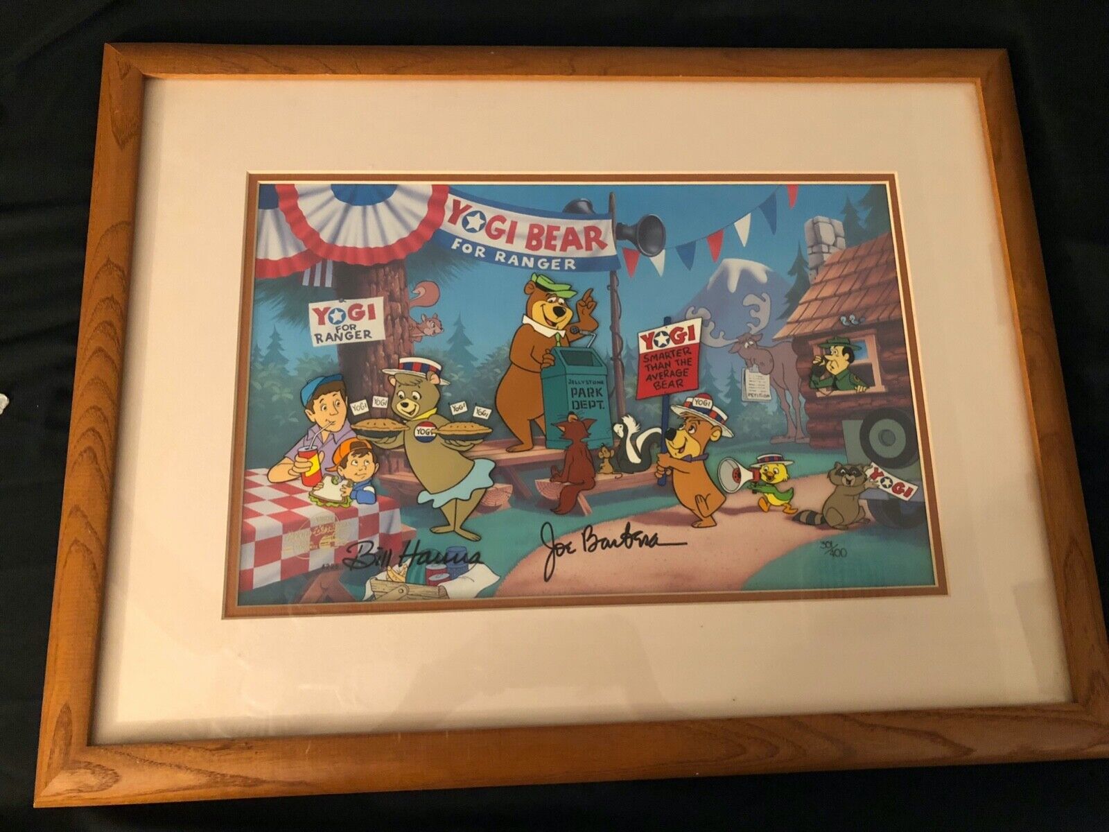 Yogi Bear For Ranger Cel, signed by Hanna & Barbera- Rare 301/400 Framed 