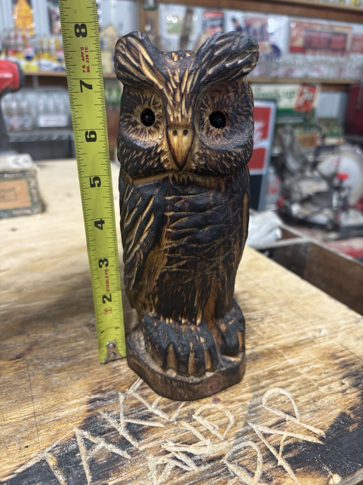 Owl Carving Horned Owl Hand Carved Folk Art