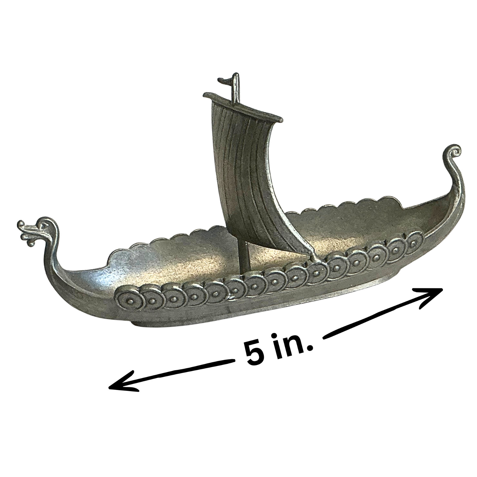 Vtg Hand-cast Pewter Miniature Viking Longship Salt Cellar Trinket Dish Norway
