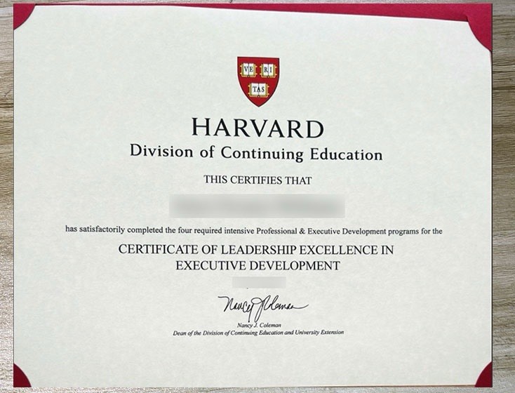 Harvard DCE Signed Original Certificate of Leadership Excellence