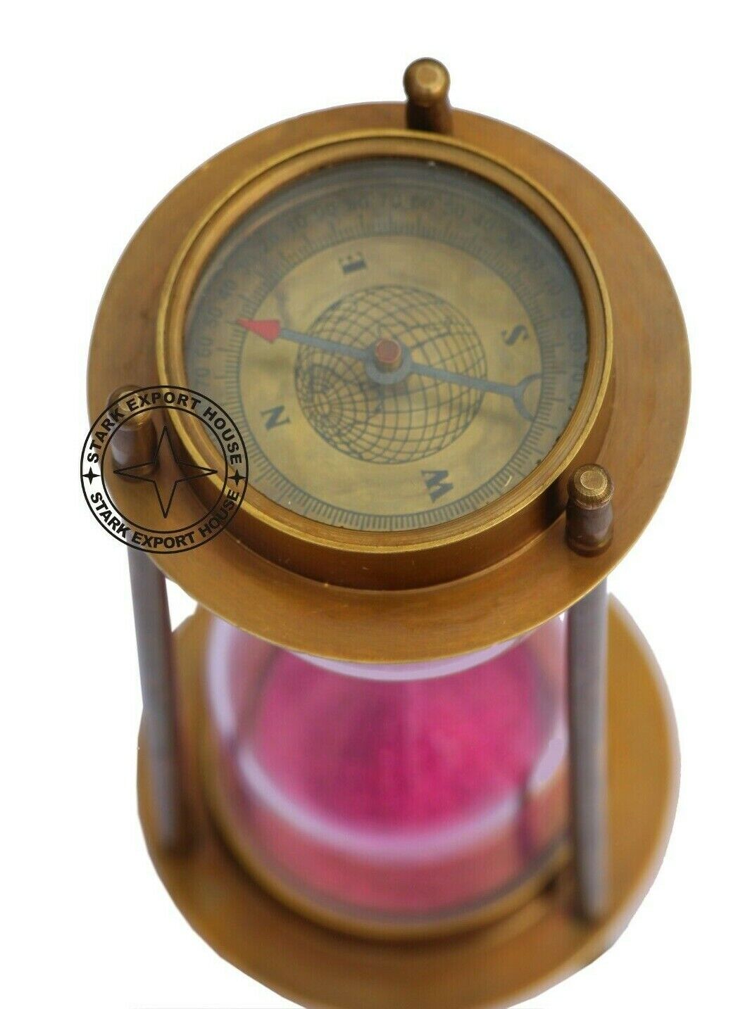 Stark Marine Nautical Sand timer Hour Glass Antique Brass With Compass