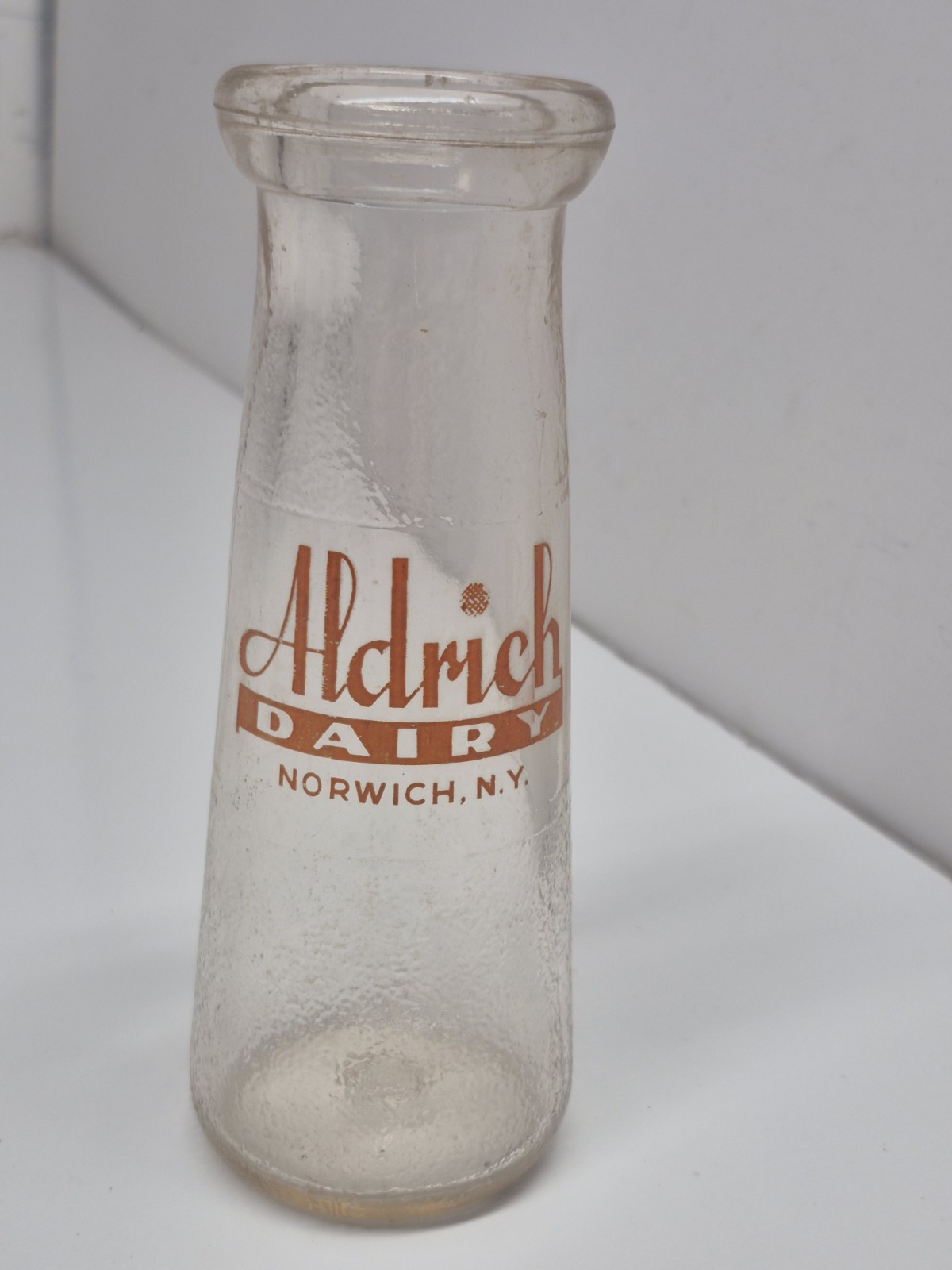 TRPQ Milk Bottle Aldrich Dairy Farm Norwich NY CHENANGO COUNTY 1950 
