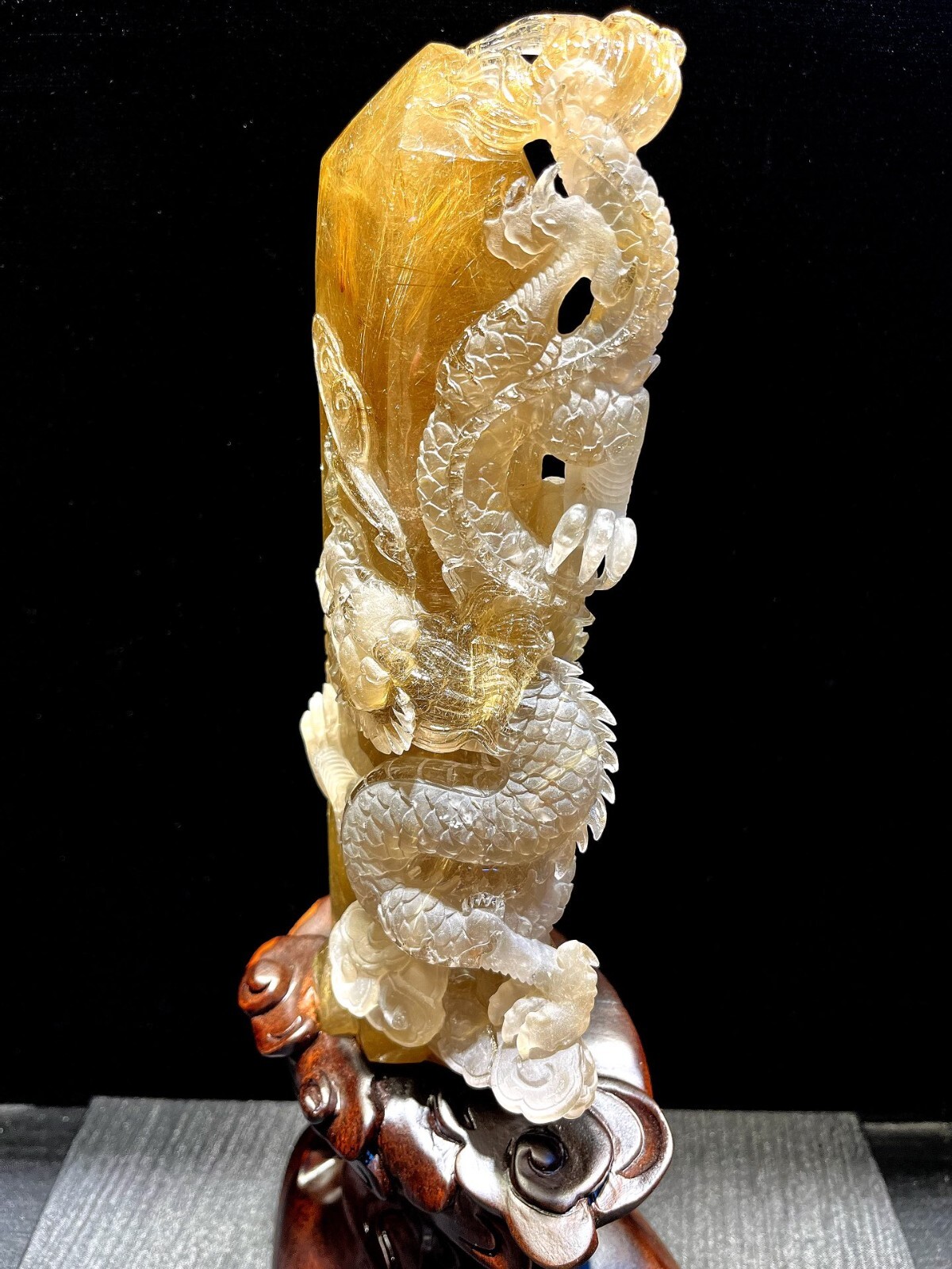 5.8LB Rare Natural Rutilated dragon Quartz Crystal Mineral specimen Decor+base