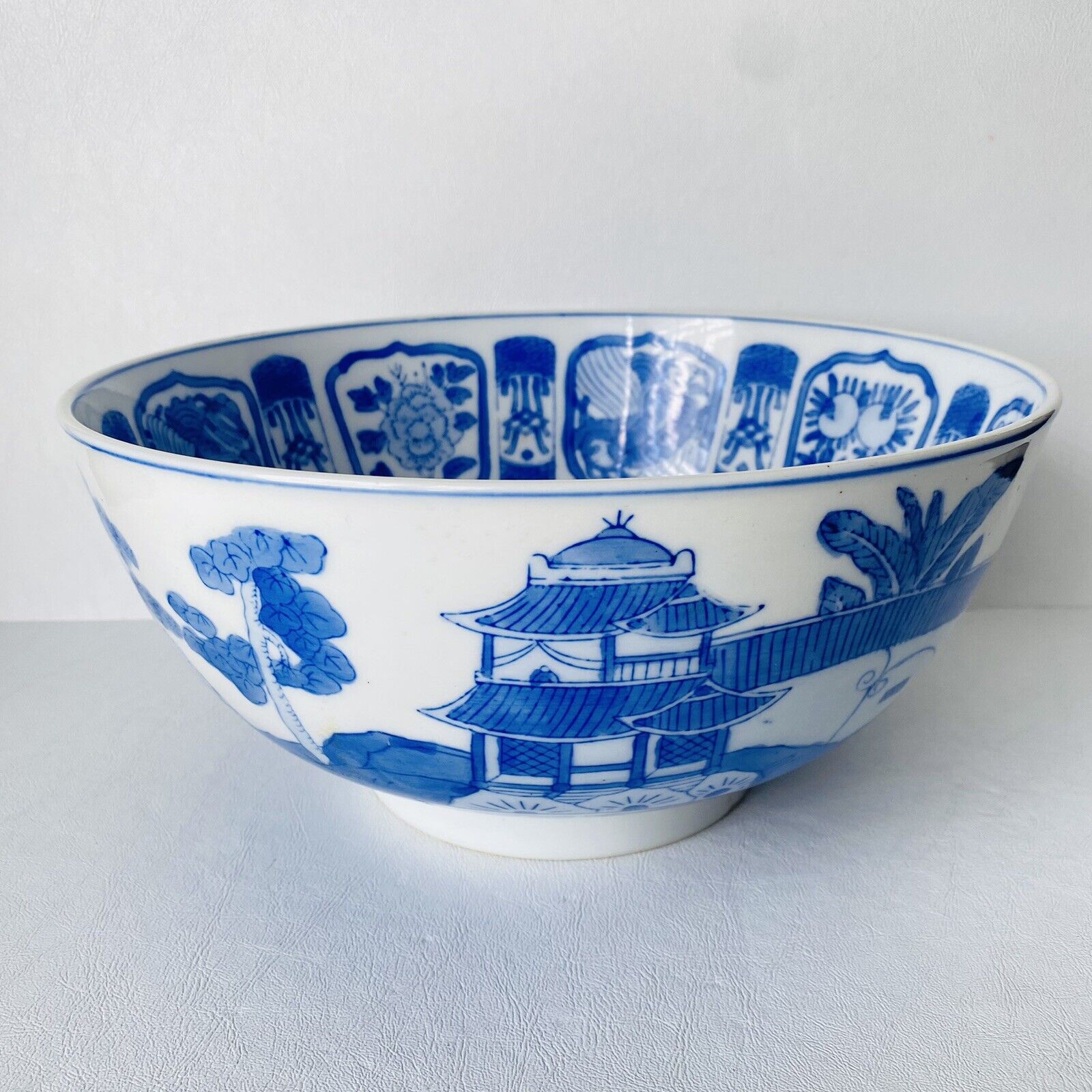 Vtg Williams Sonoma Large Porcelain Chinese Blue White Kraak Style Bowl 12”