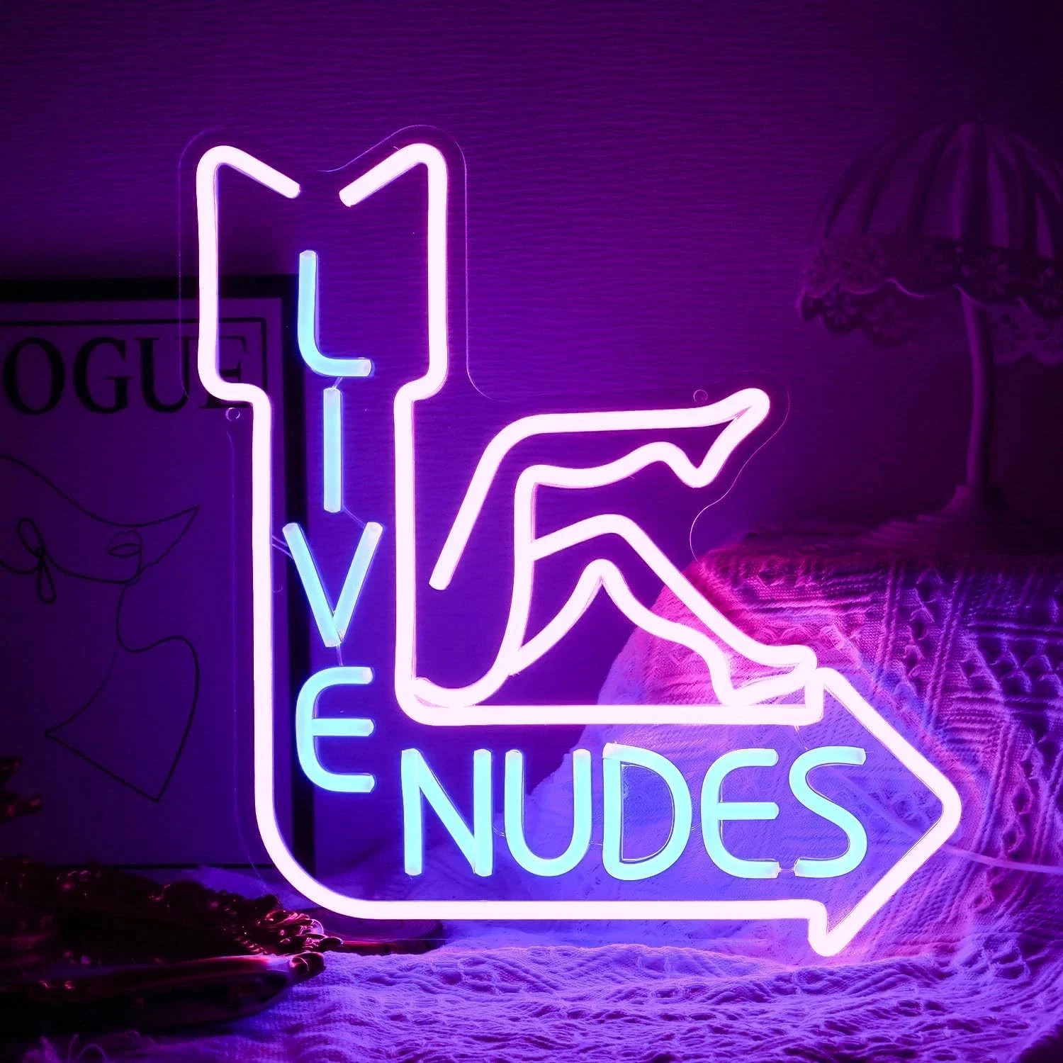 Live Nudes Neon Sign - Cool LED Sign, Pink & Blue, Dimmable USB Powered, Wall De