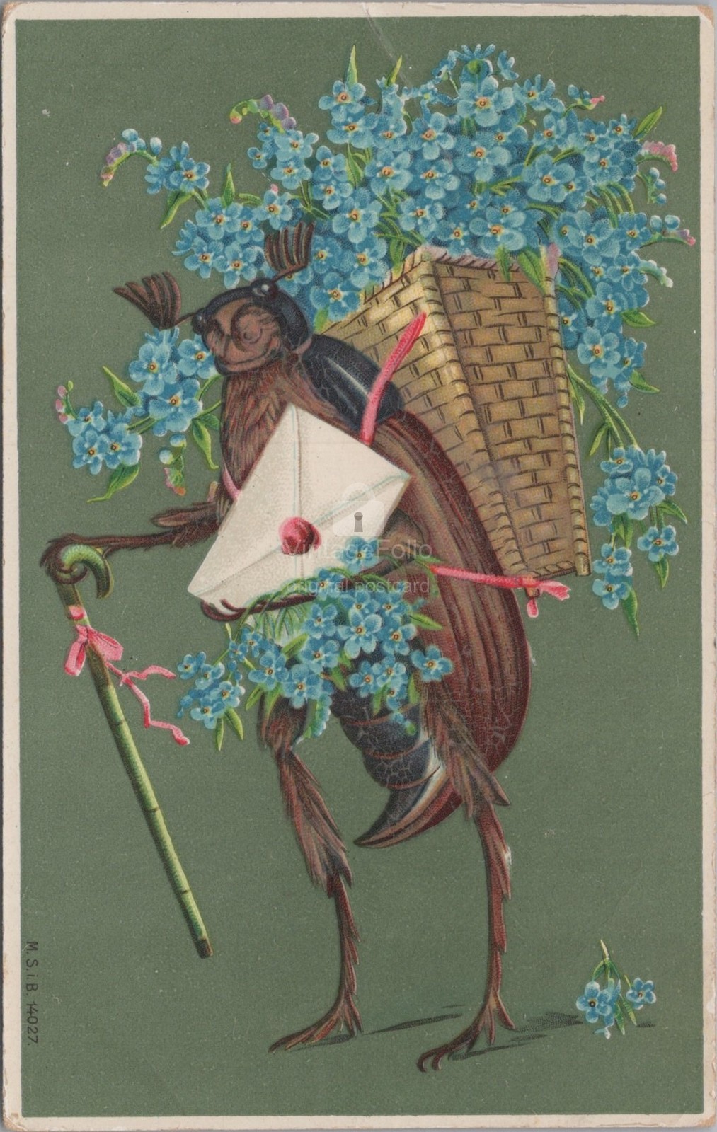 Anthro Beetle Postman Forget Me Nots Basket Ghent Belgium Schreiber Postcard