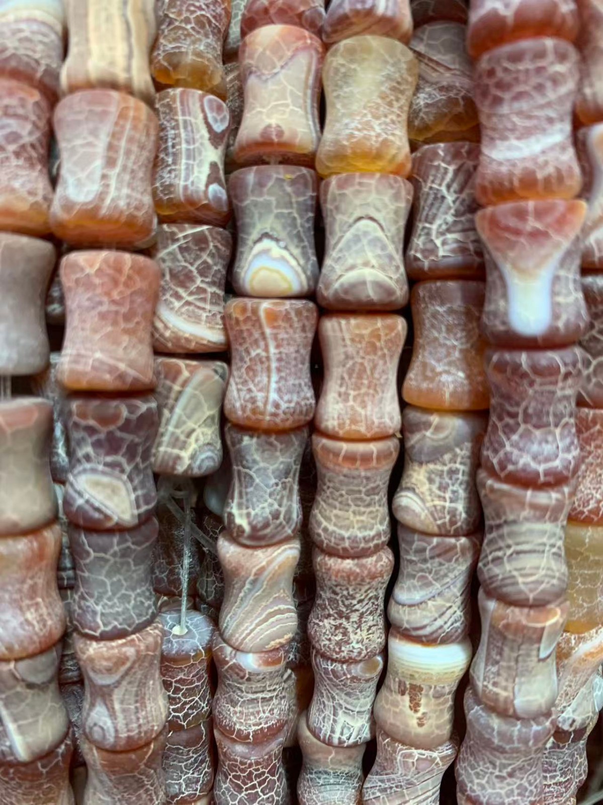 50 Pcs Tibetan Old Natural Dragon Vein Agate Dzi Carved *Bamboo* Beads