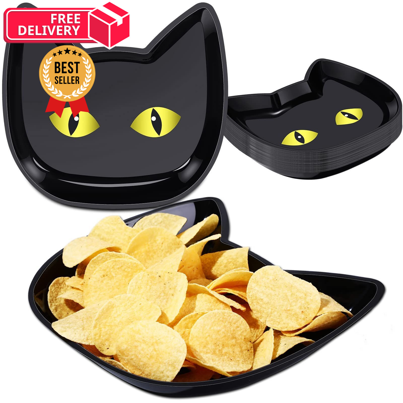 Sawysine 24 Pcs Halloween Pumpkin Serving Tray Medium (9-10 Inches), Black Sawysine 24 Pcs Halloween Pumpkin Serving Tray Medium (9-10 Inches), Black