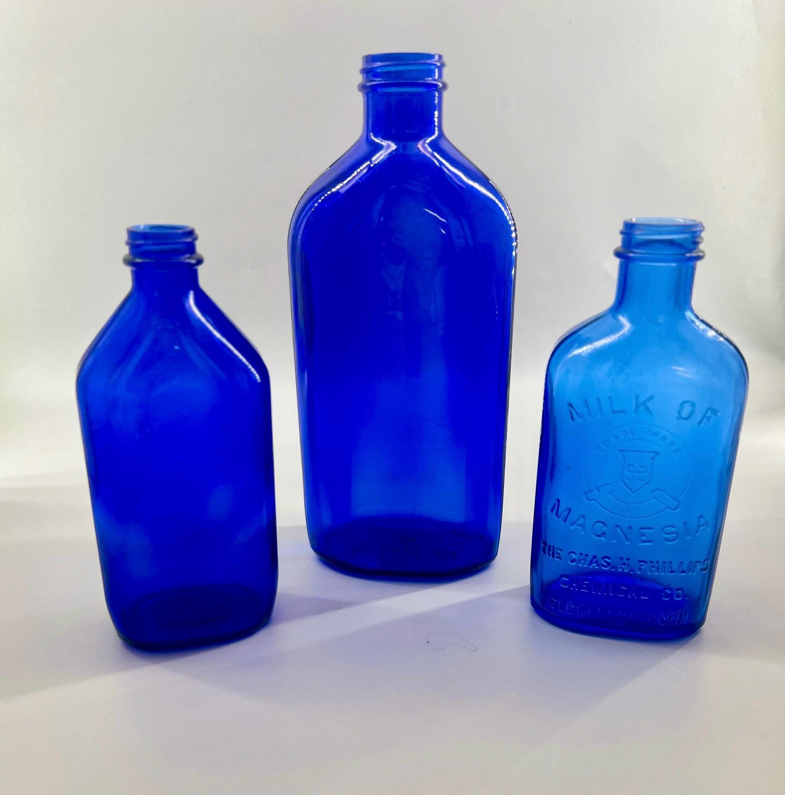 Vintage Cobalt Blue Apothecary Bottle Lot of 3, Phillips Milk of Magnesia Glass
