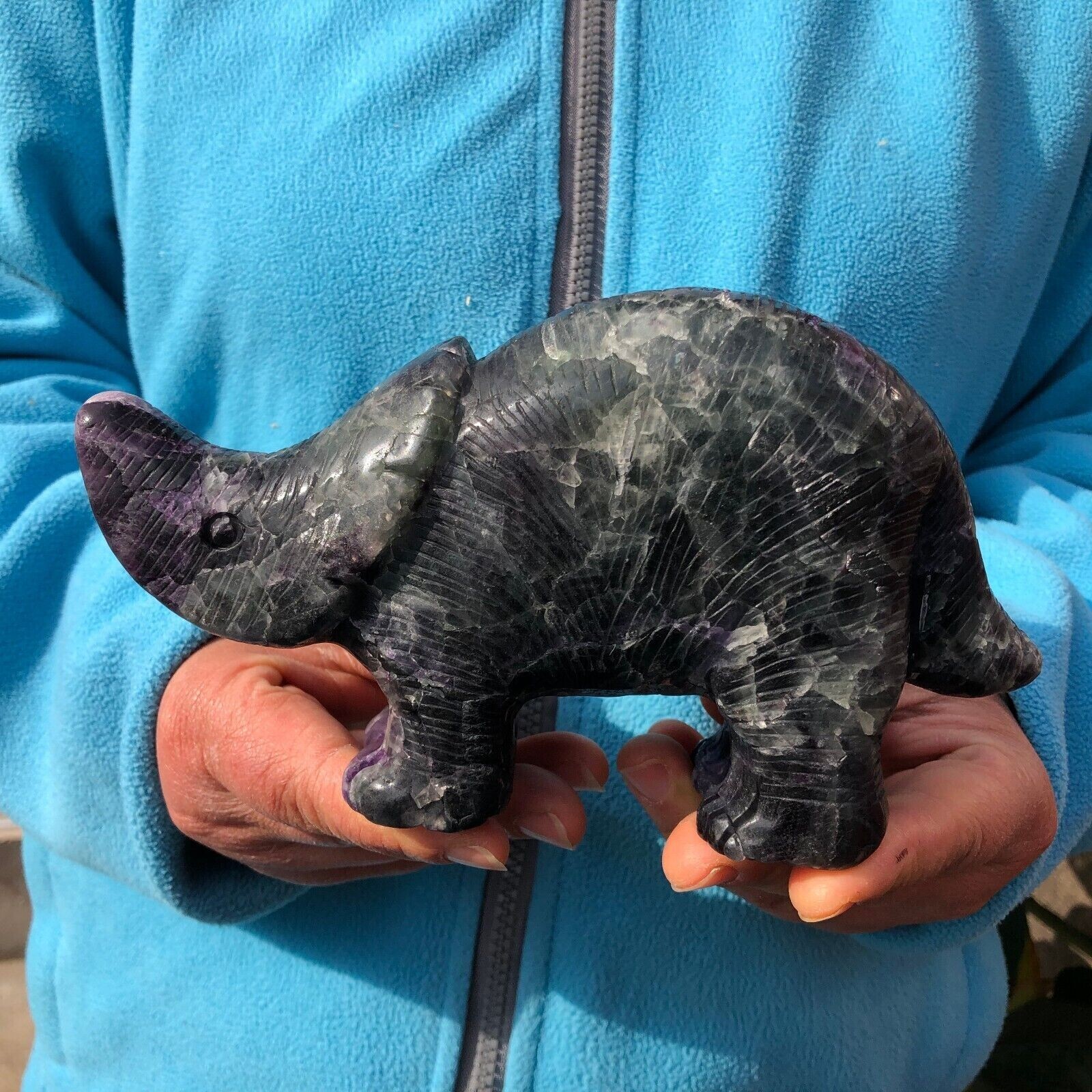 2.9 LB Natural Fluorite Quartz Crystal - Hand Carved Rhinoceros 2.9 LB Natural Fluorite Quartz Crystal - Hand Carved Rhinoceros