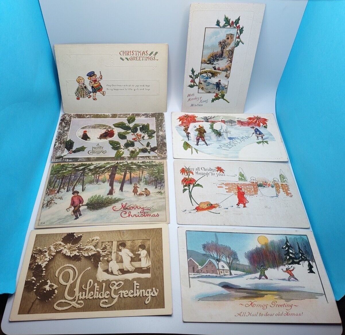 Vintage Postcards Embossed Kids Children Christmas Early 1900s Lot of 8
