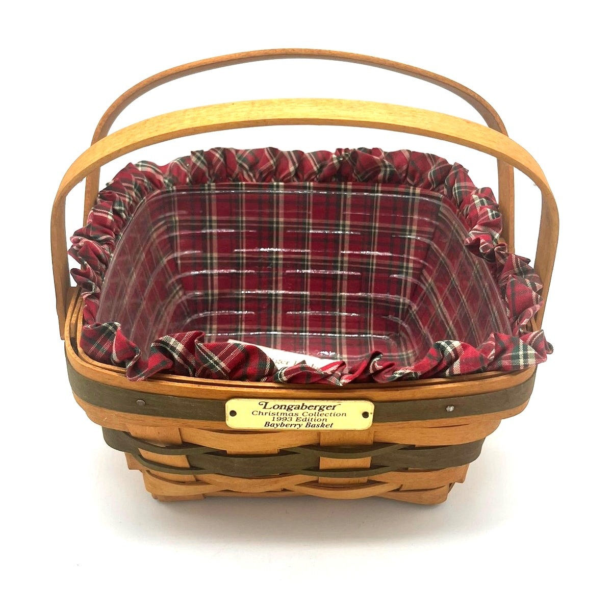 1993 Longaberger Christmas Collection Bayberry Basket, Plaid and Plastic Liner