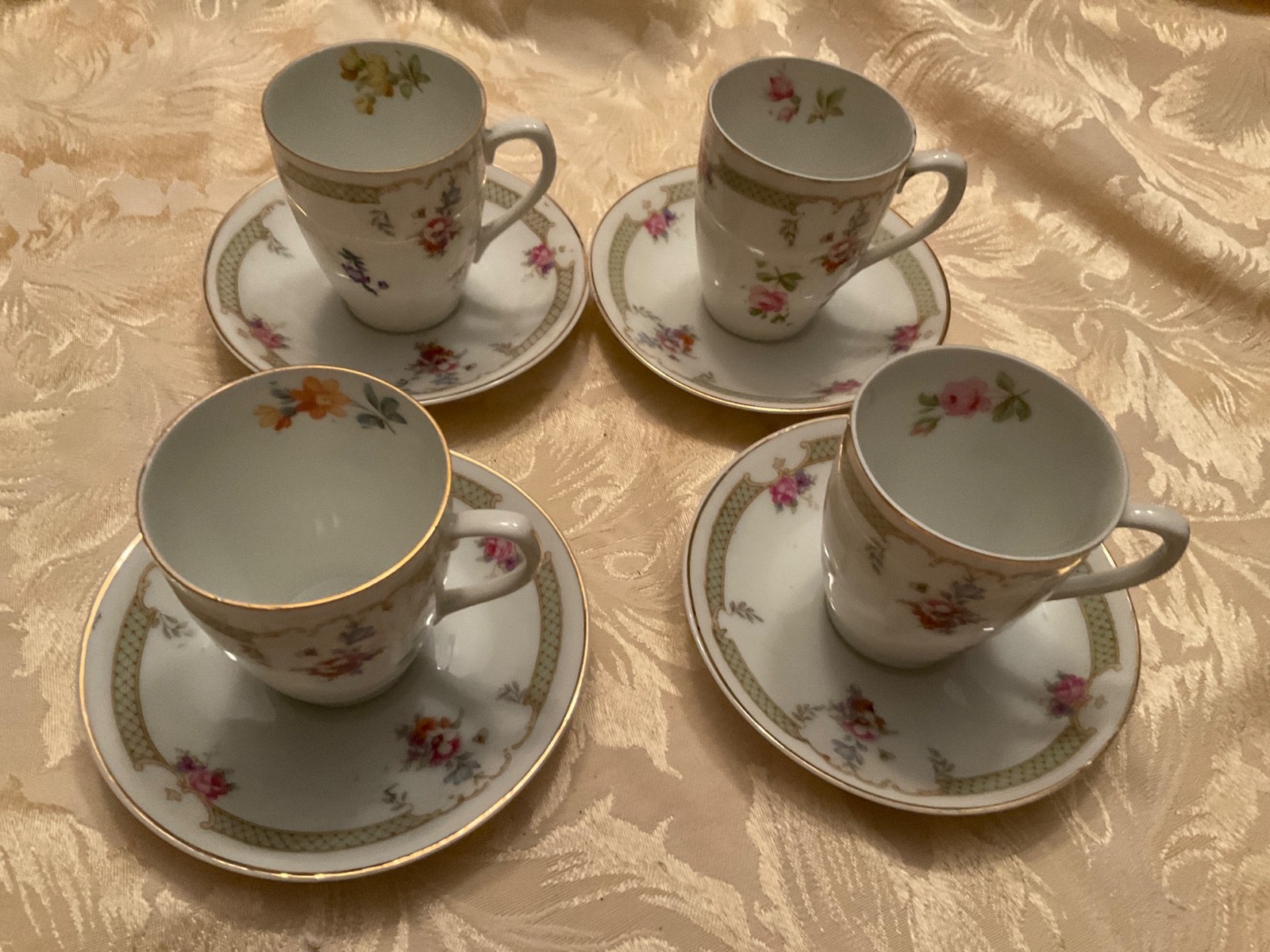 4 Antique Zeh Scherzer Co Z S & C Bavaria Empire Demitasse Cup & Saucer Sets