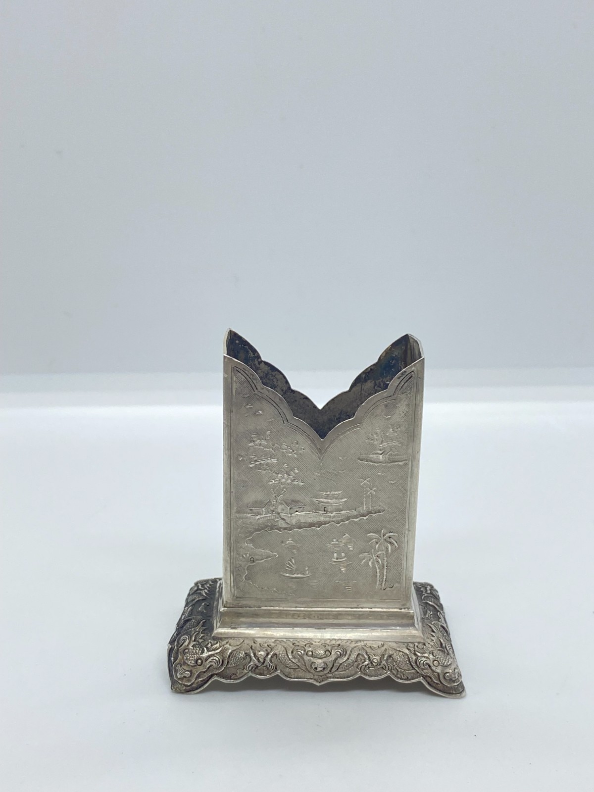 Rare Antique Vietnamese 0.900 Silver Holder Indochina Hand Engraved V.H Rare Antique Vietnamese 0.900 Silver Holder Indochina Hand Engraved V.H