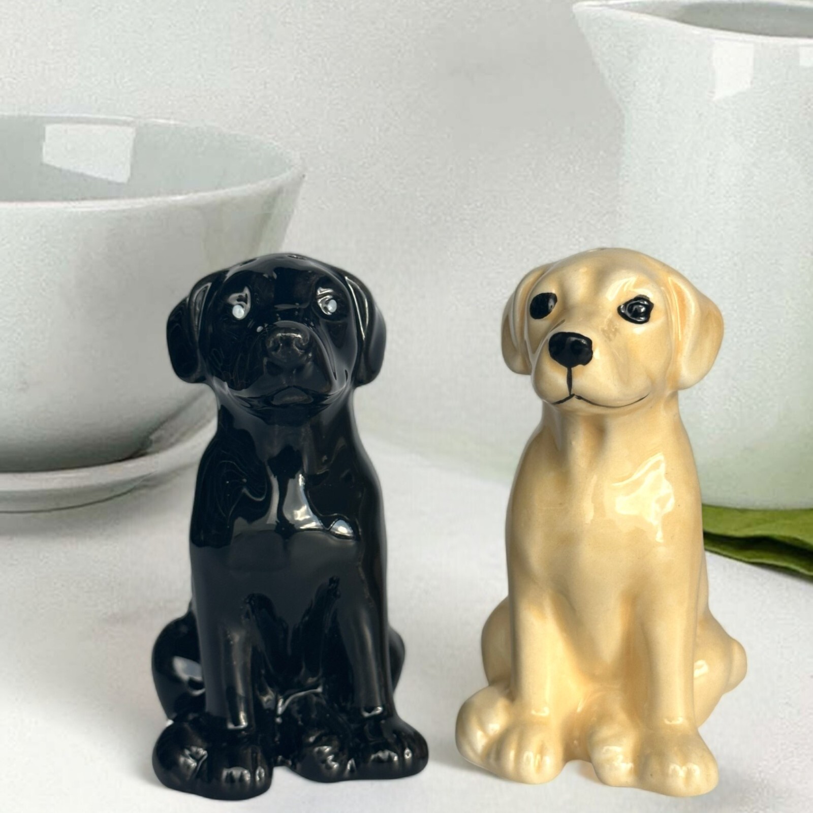 Labrador Salt Pepper Shakers Ceramic Black Golden Lab Cruet Set Lover Gift