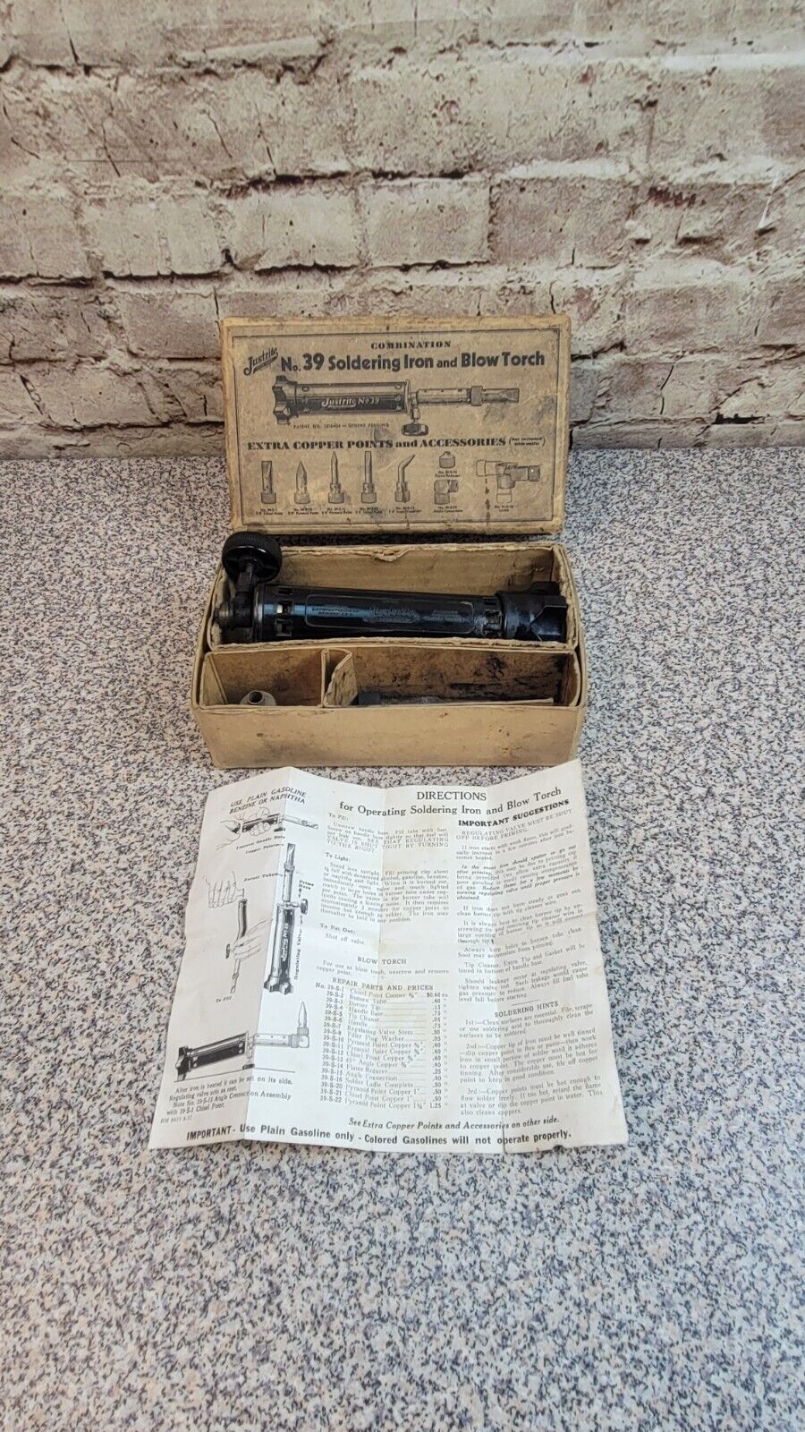 VINTAGE  JUSTRITE  Soldering Iron BLOW TORCH  - RARE COMPLETE WITH ORIGINAL BOX