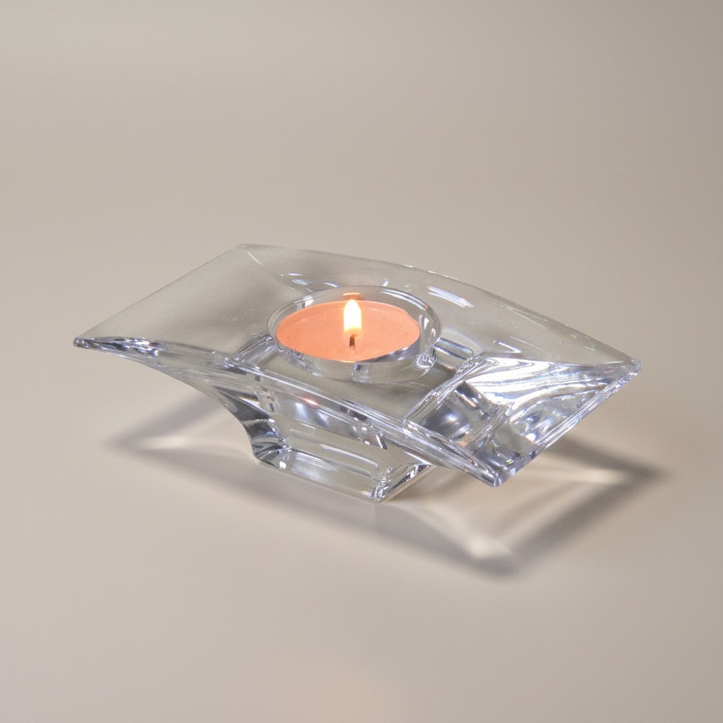 Nambé Crystal Votive Candle Holder Modern Geometric Glass Tealight Home Decor