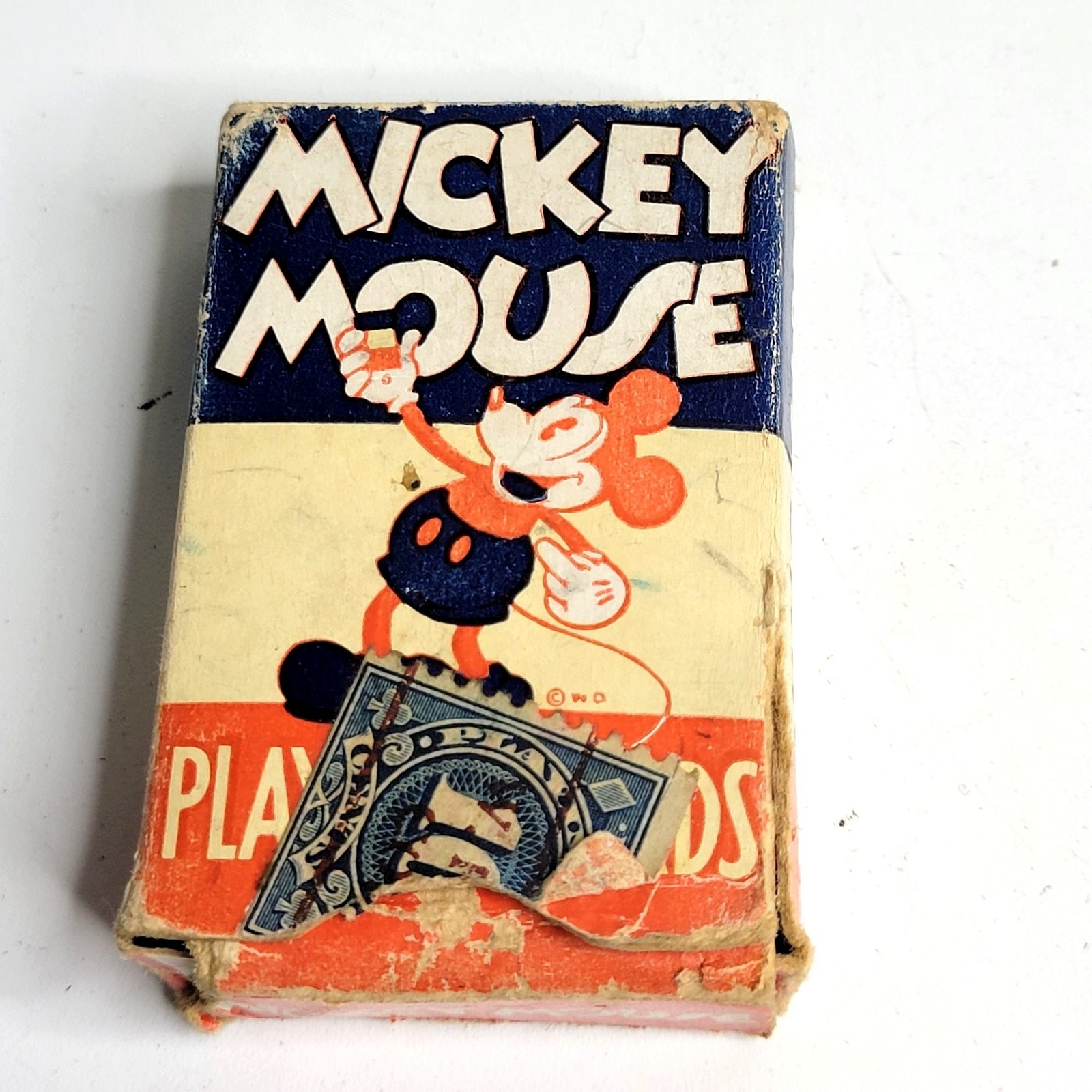 Vintage 1930's Mickey Mouse Miniature Playing Cards Box Walt Disney Red & White