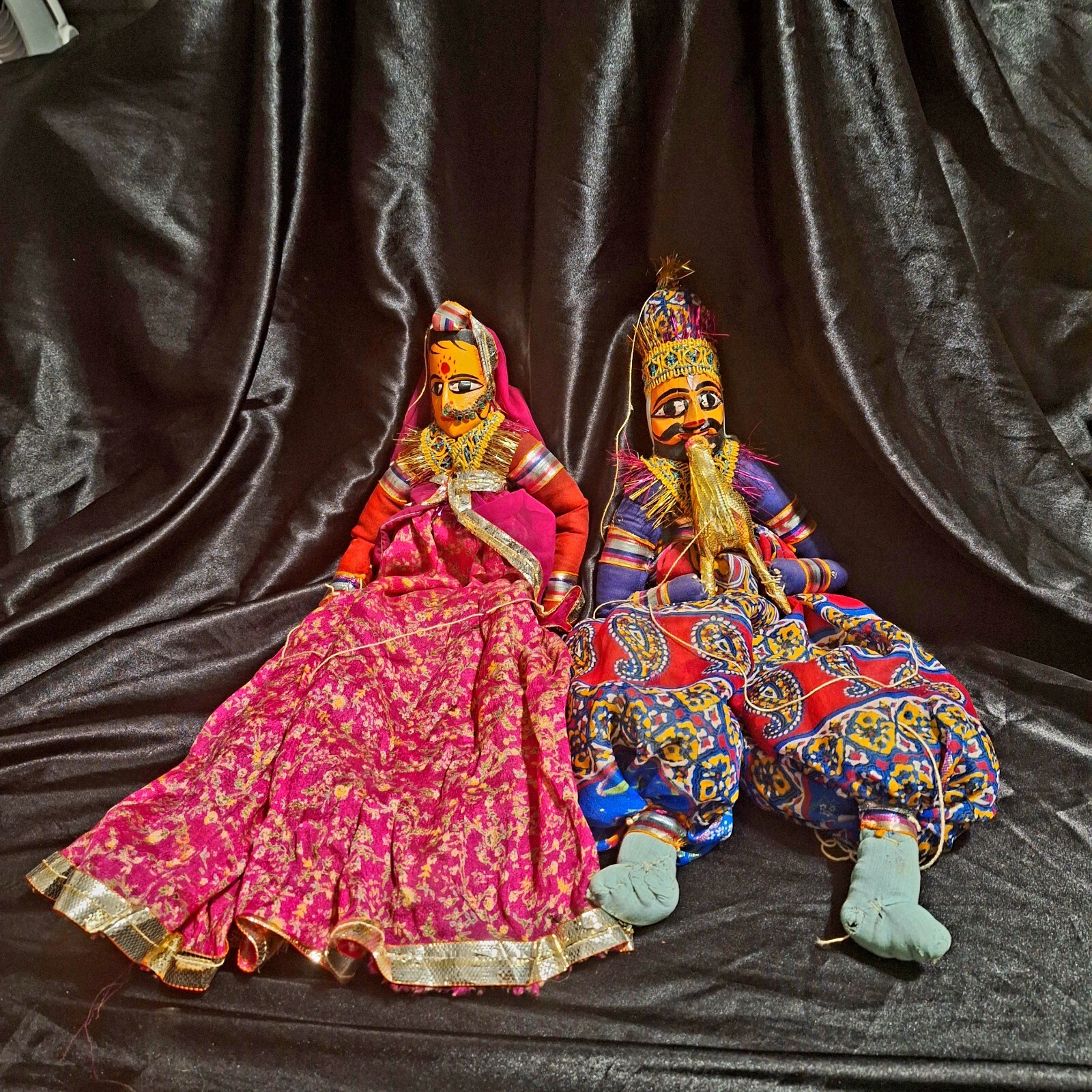 Rare Vintage Indian Snake Charmer Marionette Pupprts~Kathputi~Folk Art