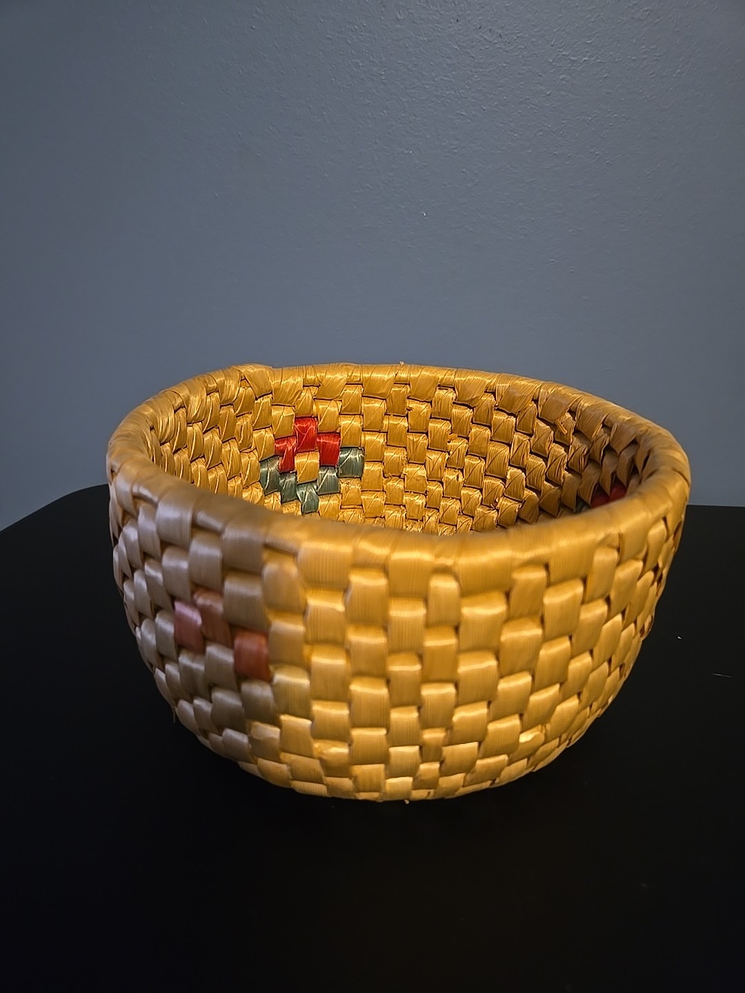 Woven Coil Straw Seagrass Basket Floral Round 7\