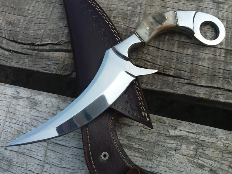 Handmade D2 steel Karambit Knife With Ram Horn Handle Survival Knife With Sheath