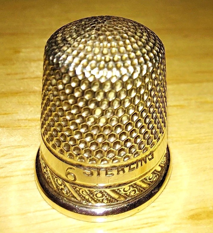 Antique Sterling Silver Thimble Size 6 Ornate Floral Scroll Sewing Collectible