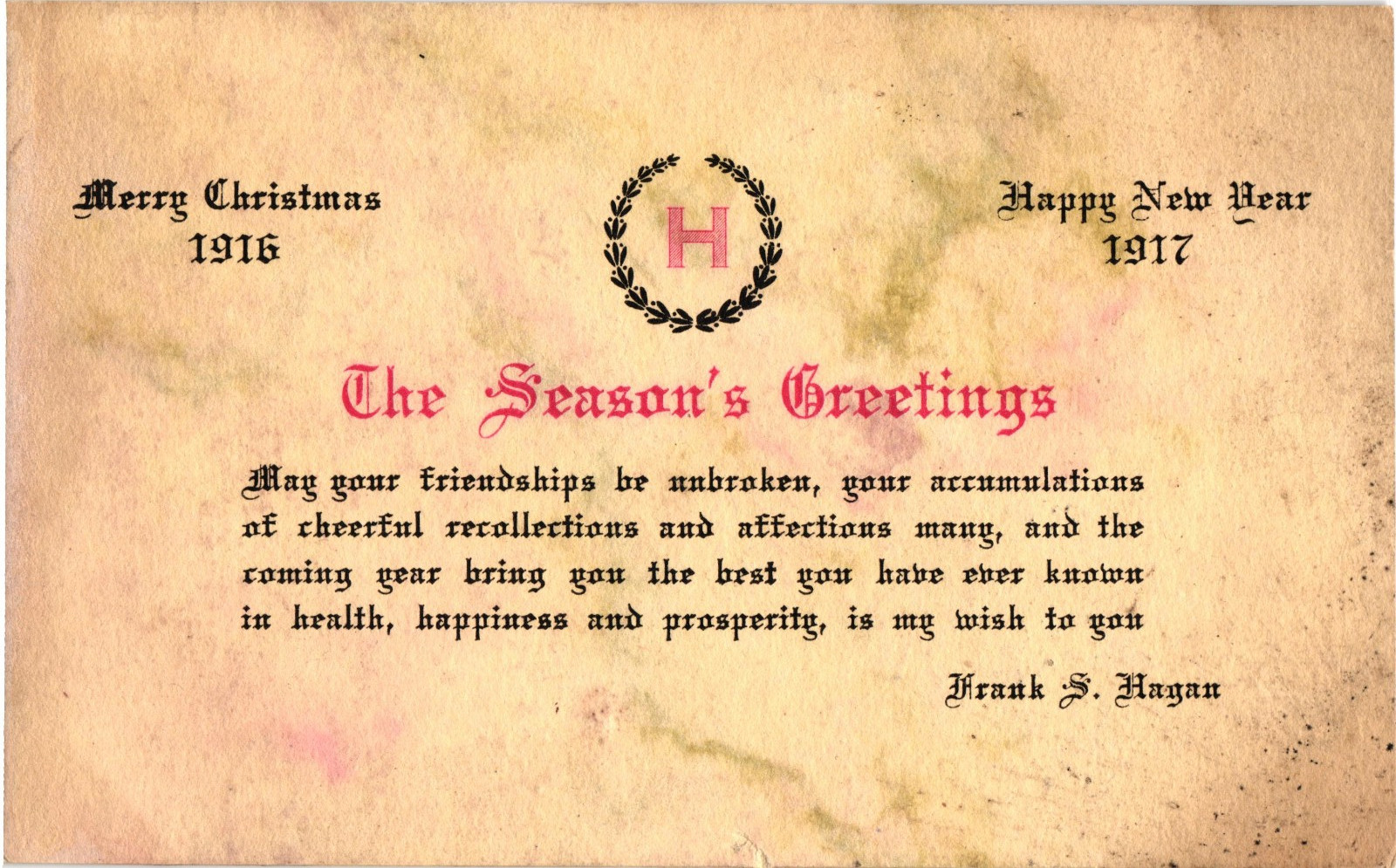 1916–1917 Antique Christmas Greeting Card Seasons Greetings Text 1916–1917 Antique Christmas Greeting Card Seasons Greetings Text