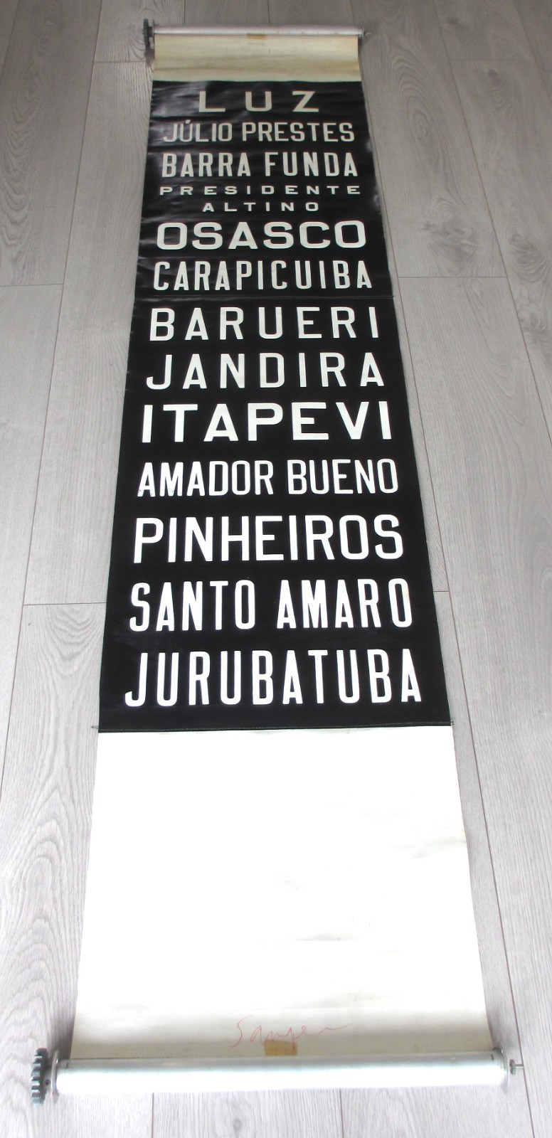 Vintage Sao Paulo Brazil Trolley Streetcar Destination Roll Sign South America